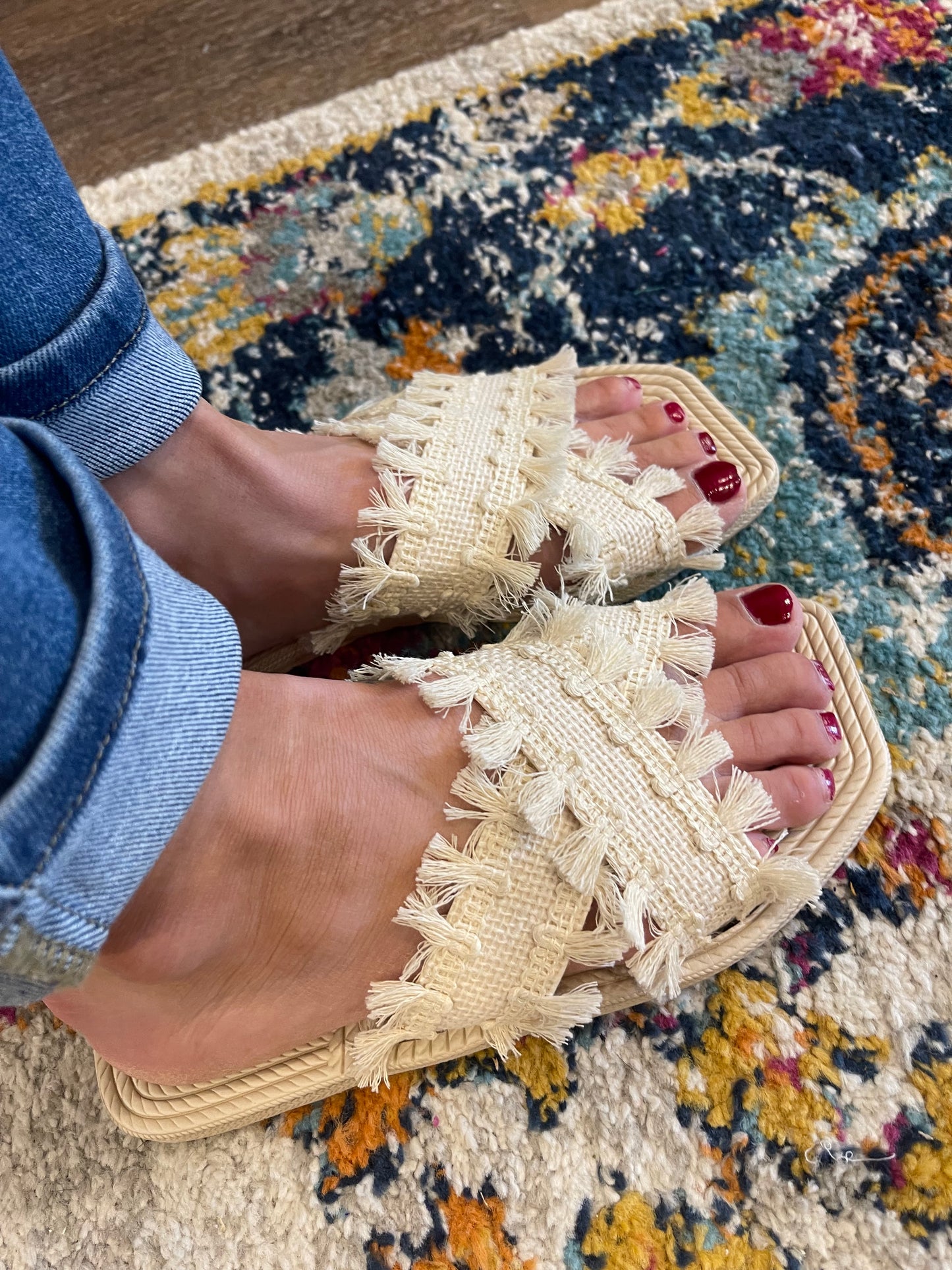 Beige Tassel Strap Sandals