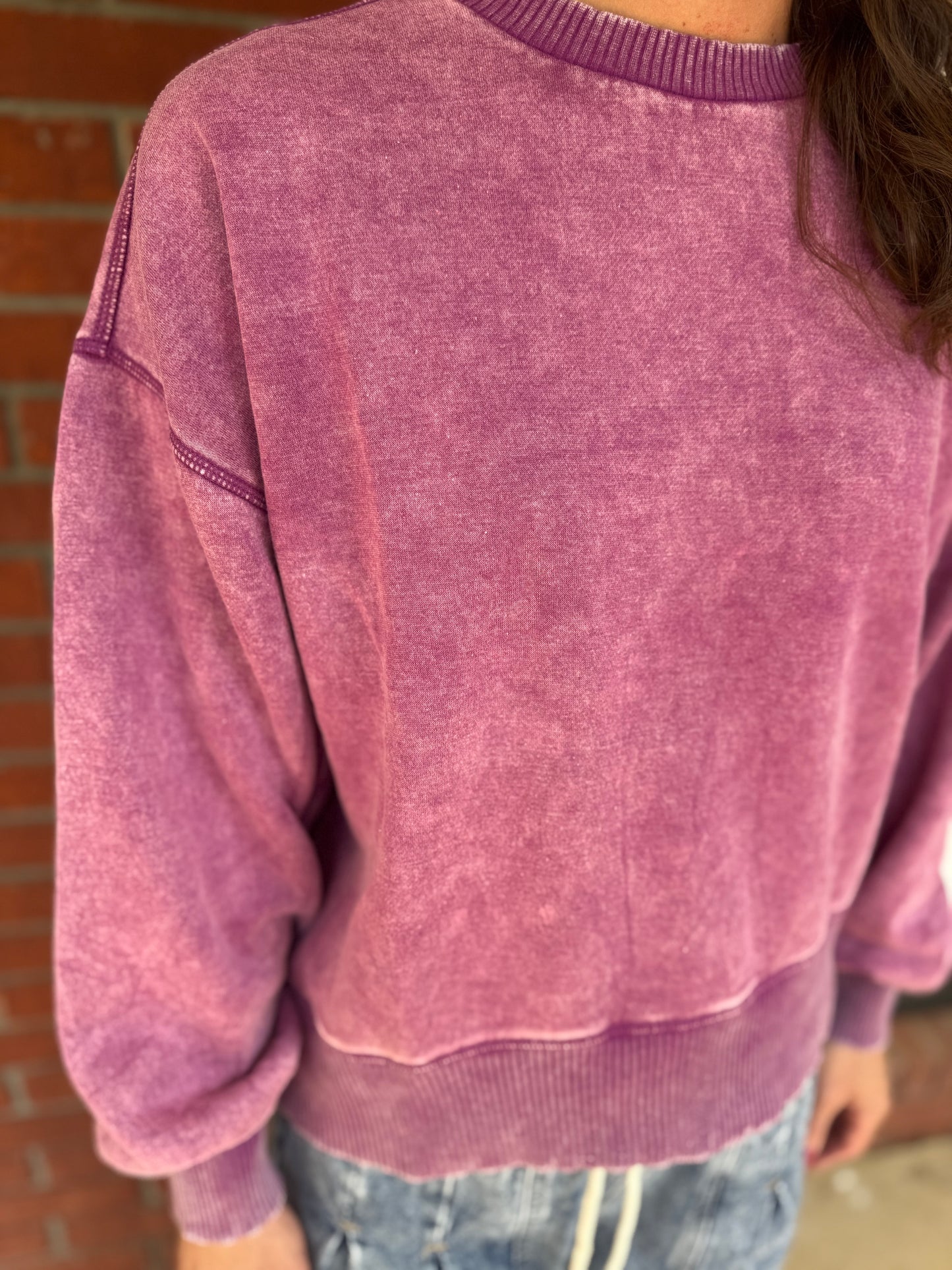 Acid Washed Fleece Oversized Pullover