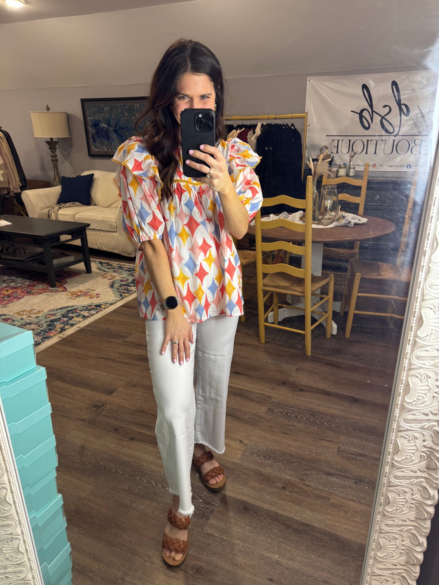 Pleated Colorful Puff Sleeve Top