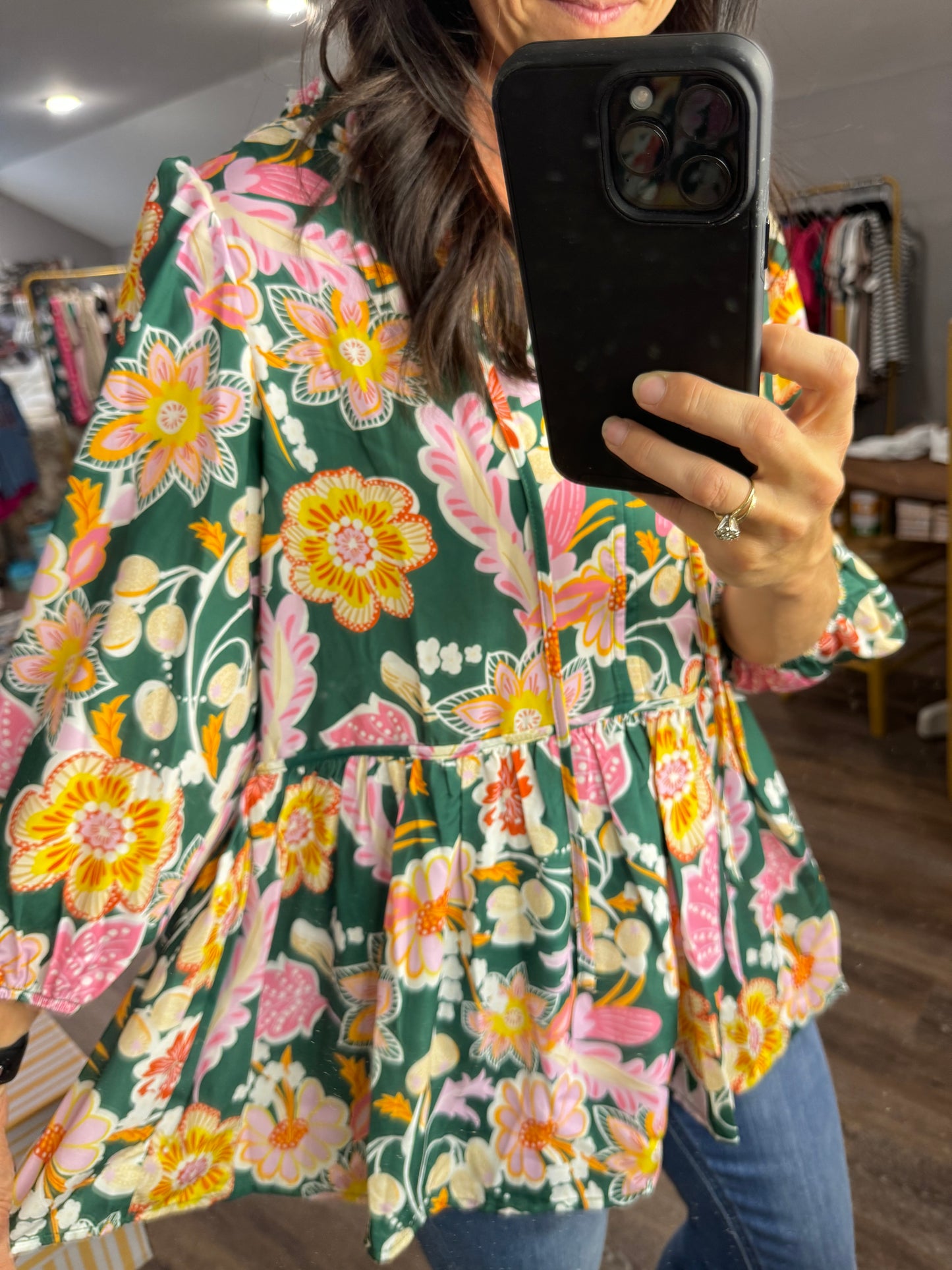 Green Floral Peplum Blouse