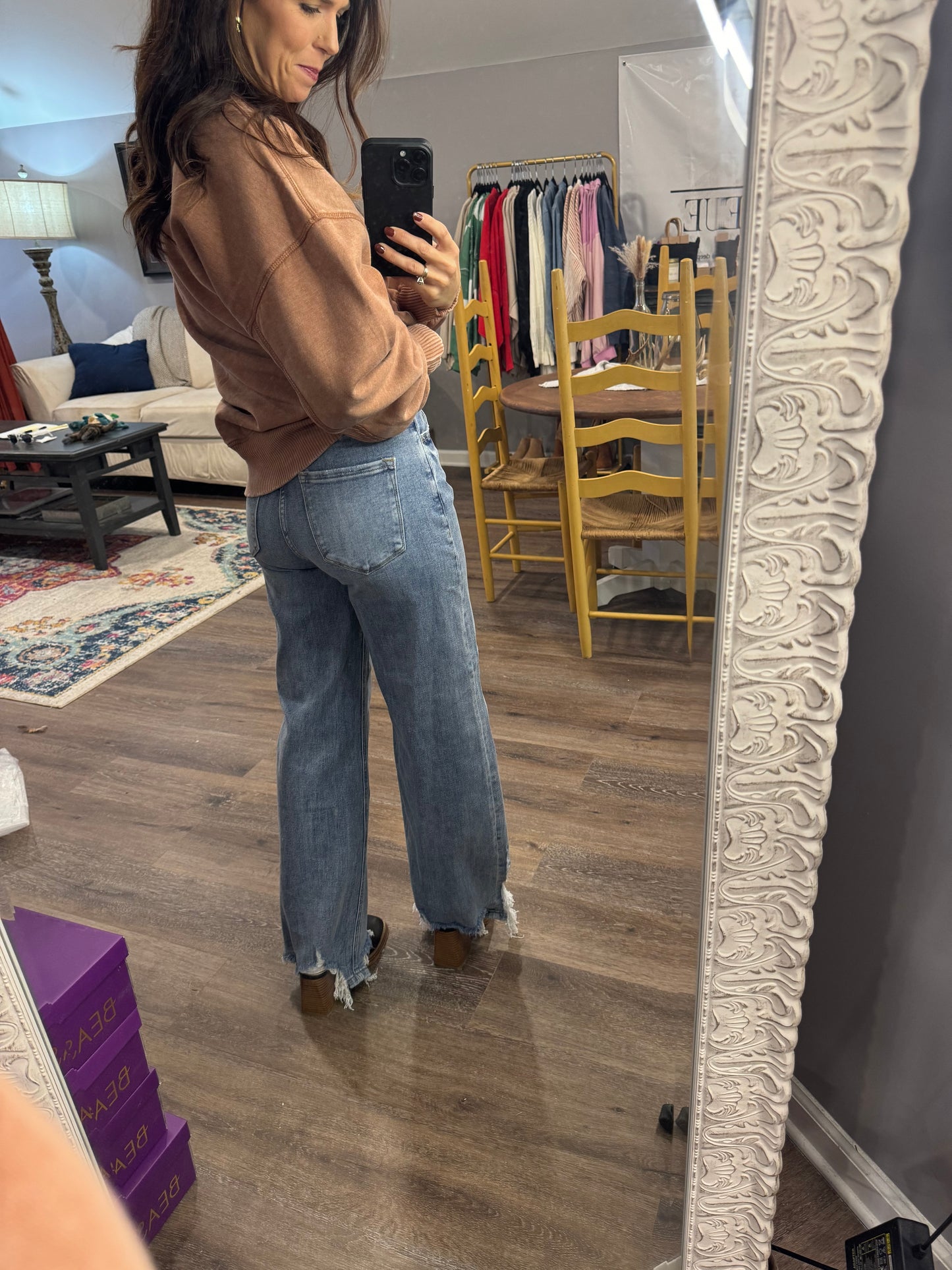 Asymmetrical Distressed Hem Straight Jeans