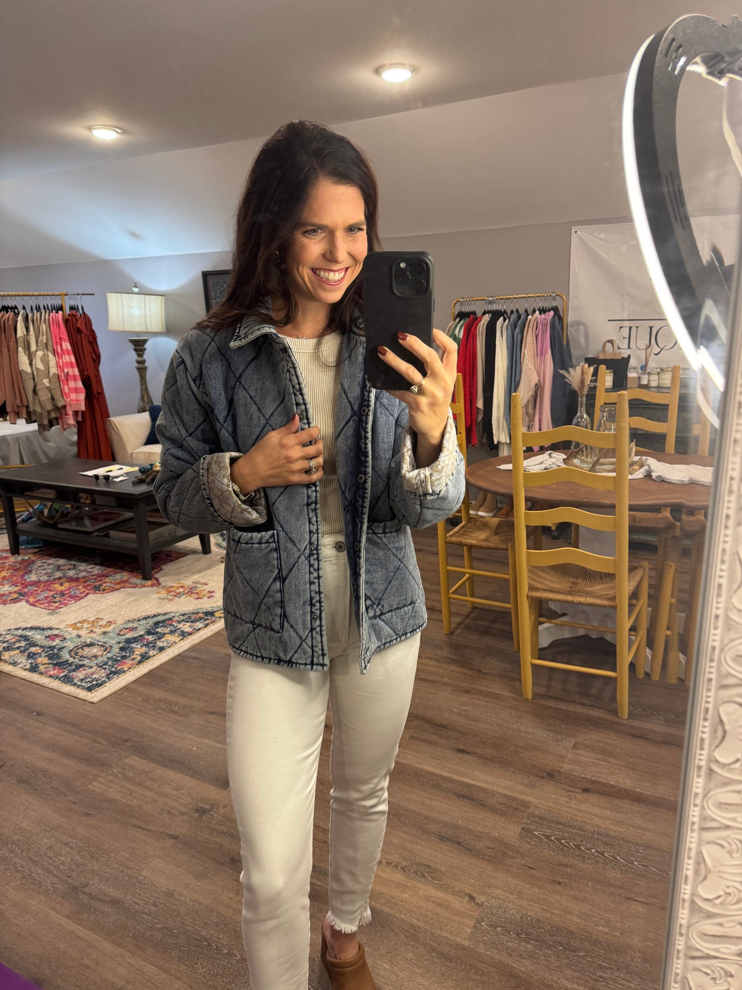 Contrast Lining Quilted Denim Jacket