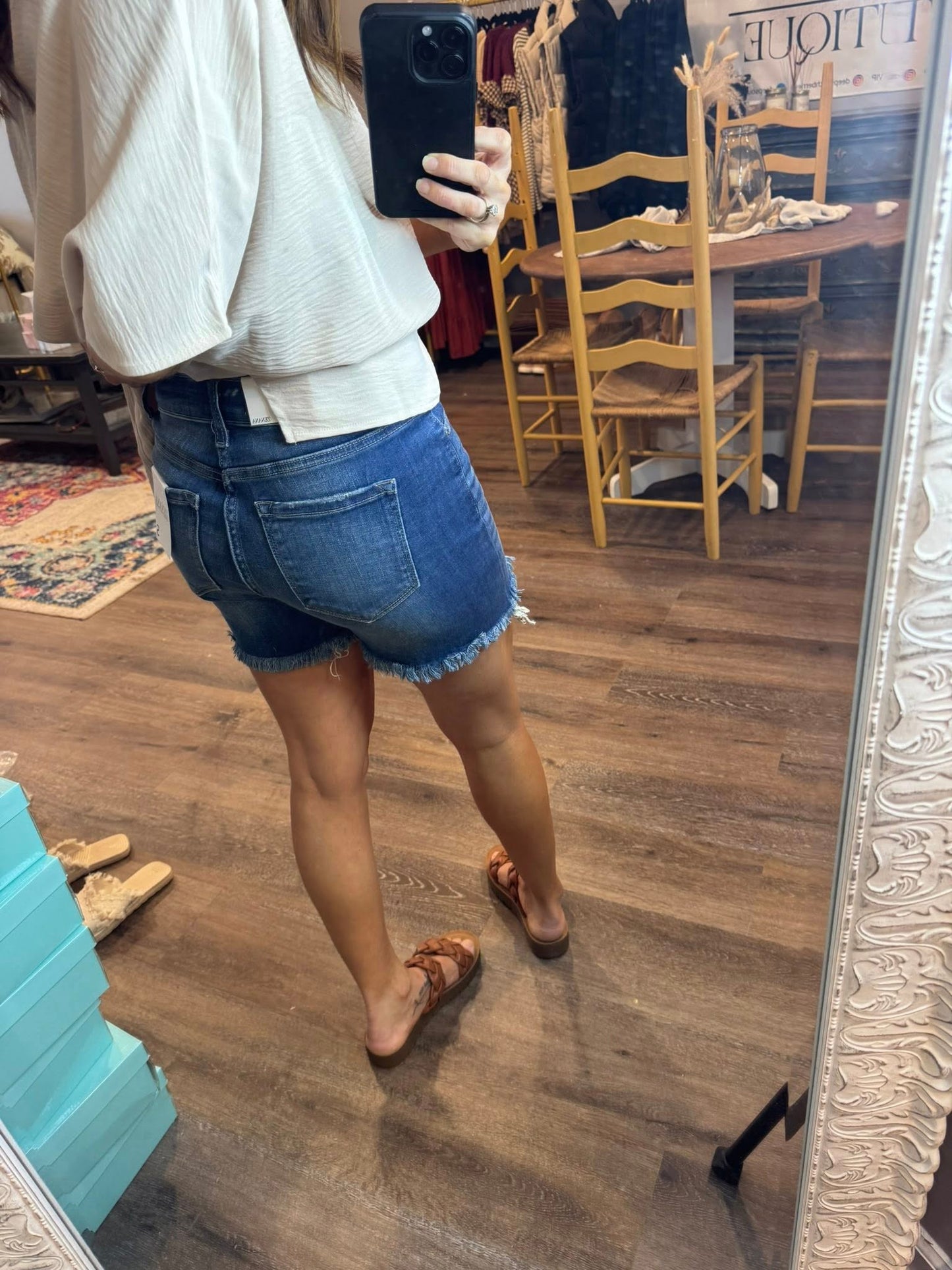 Mid Rise Raw Frayed Hem Denim Shorts