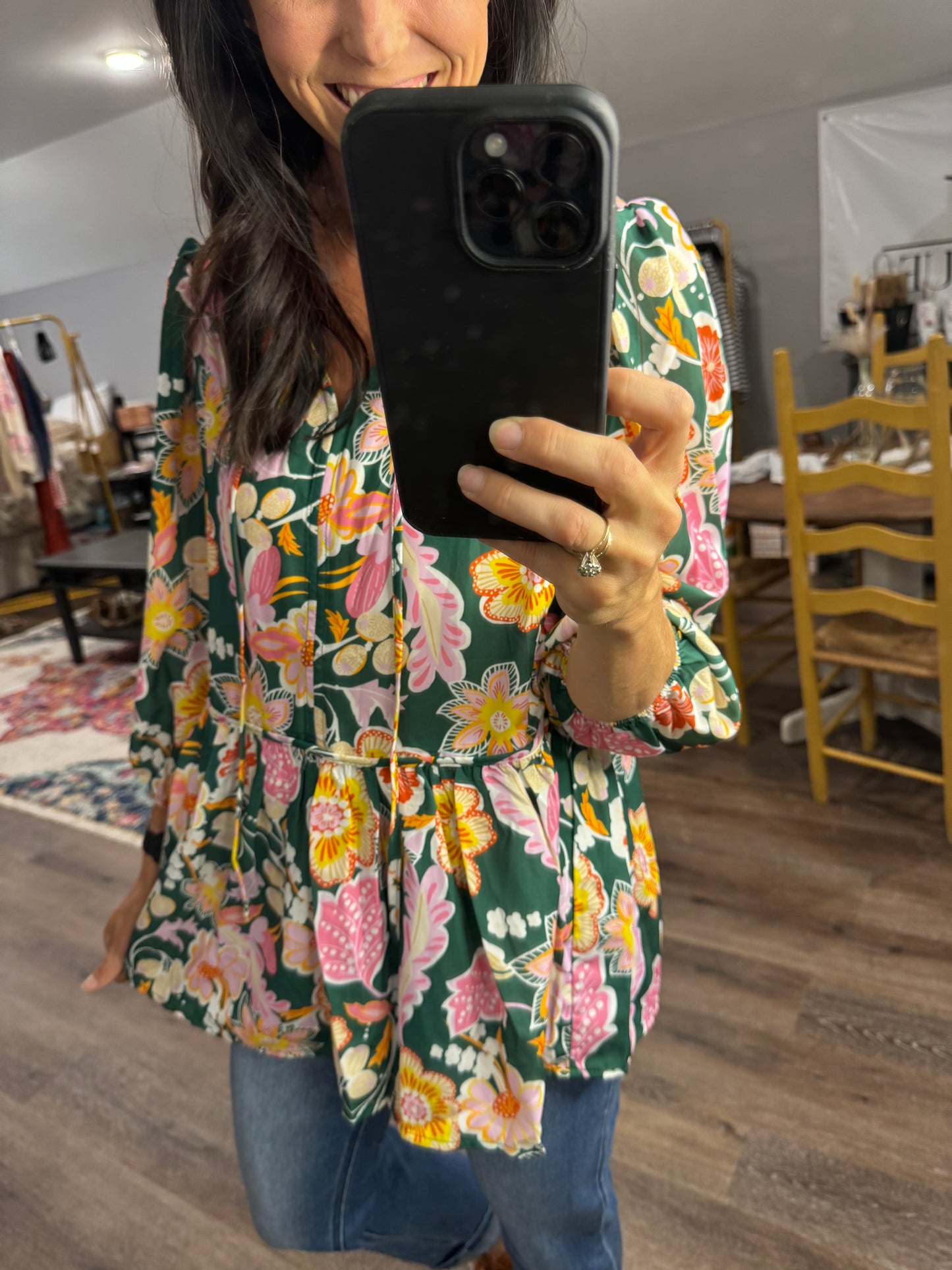 Green Floral Peplum Blouse