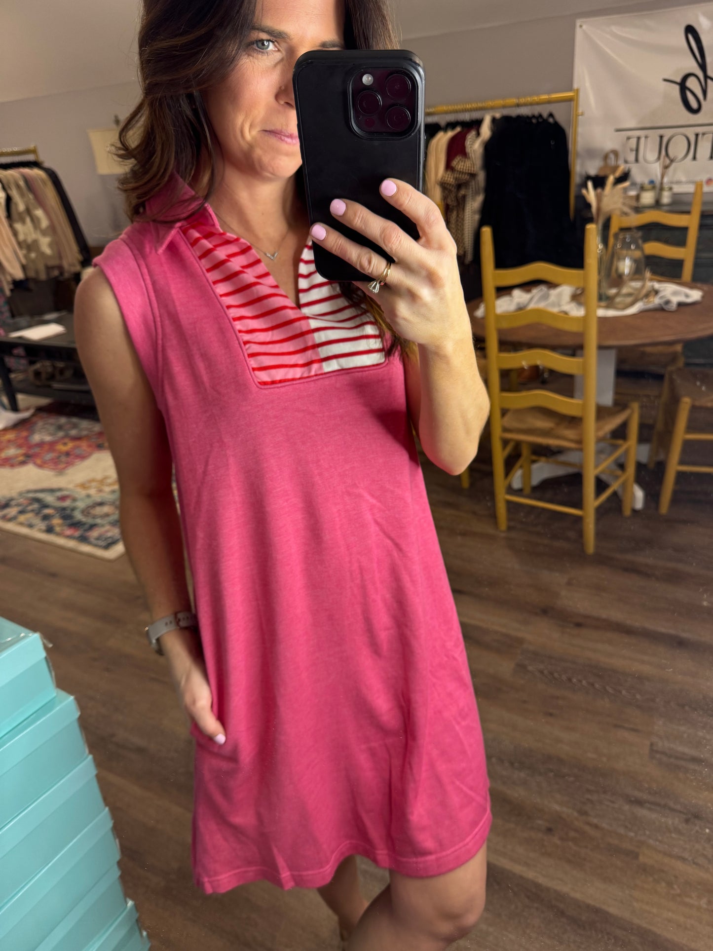 Knit Collared Color Block Dress