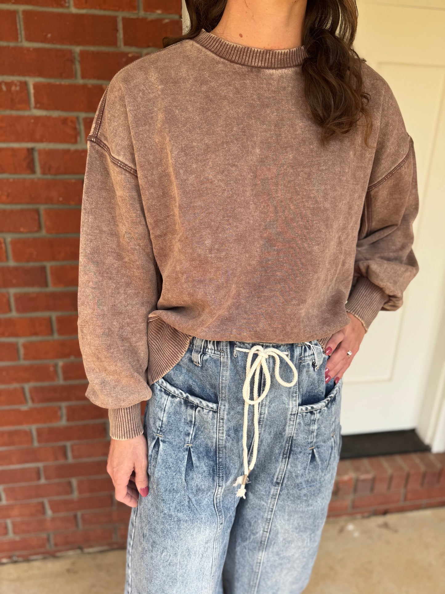 Acid Washed Fleece Oversized Pullover