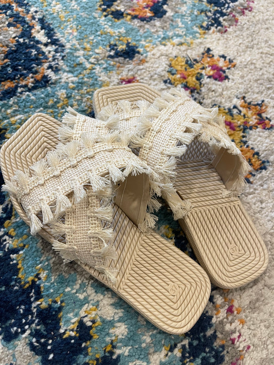 Beige Tassel Strap Sandals