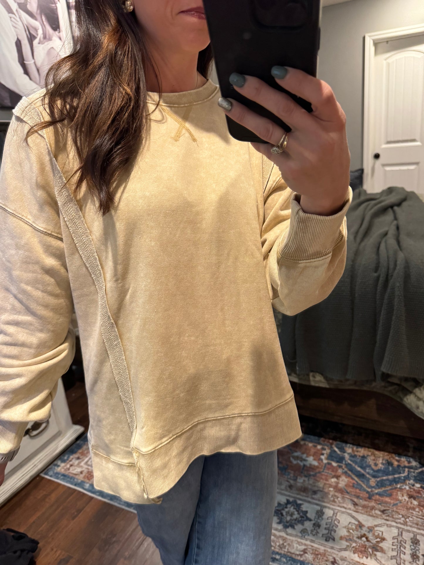 Mineral Washed French Terry Oversized Knit Top
