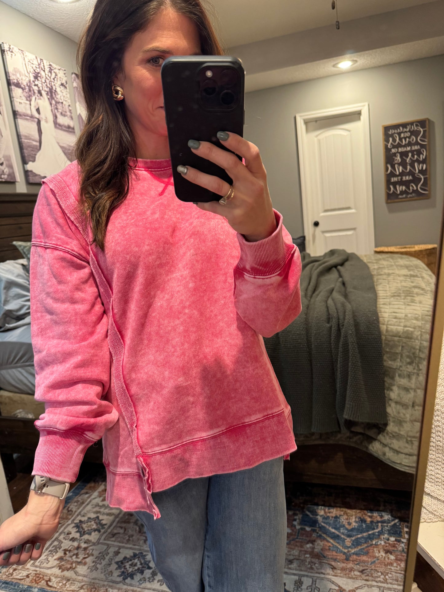 Mineral Washed French Terry Oversized Knit Top