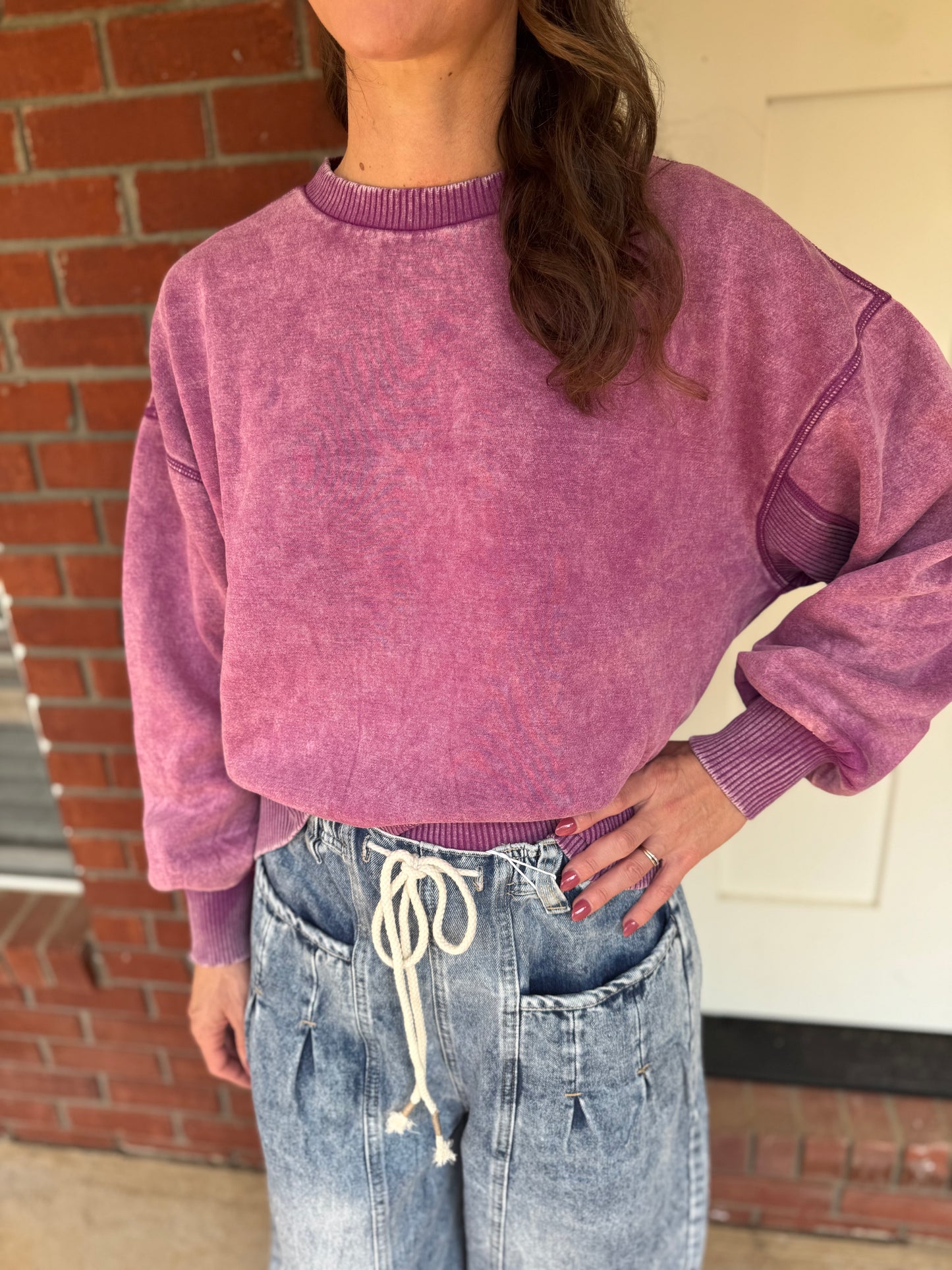 Acid Washed Fleece Oversized Pullover