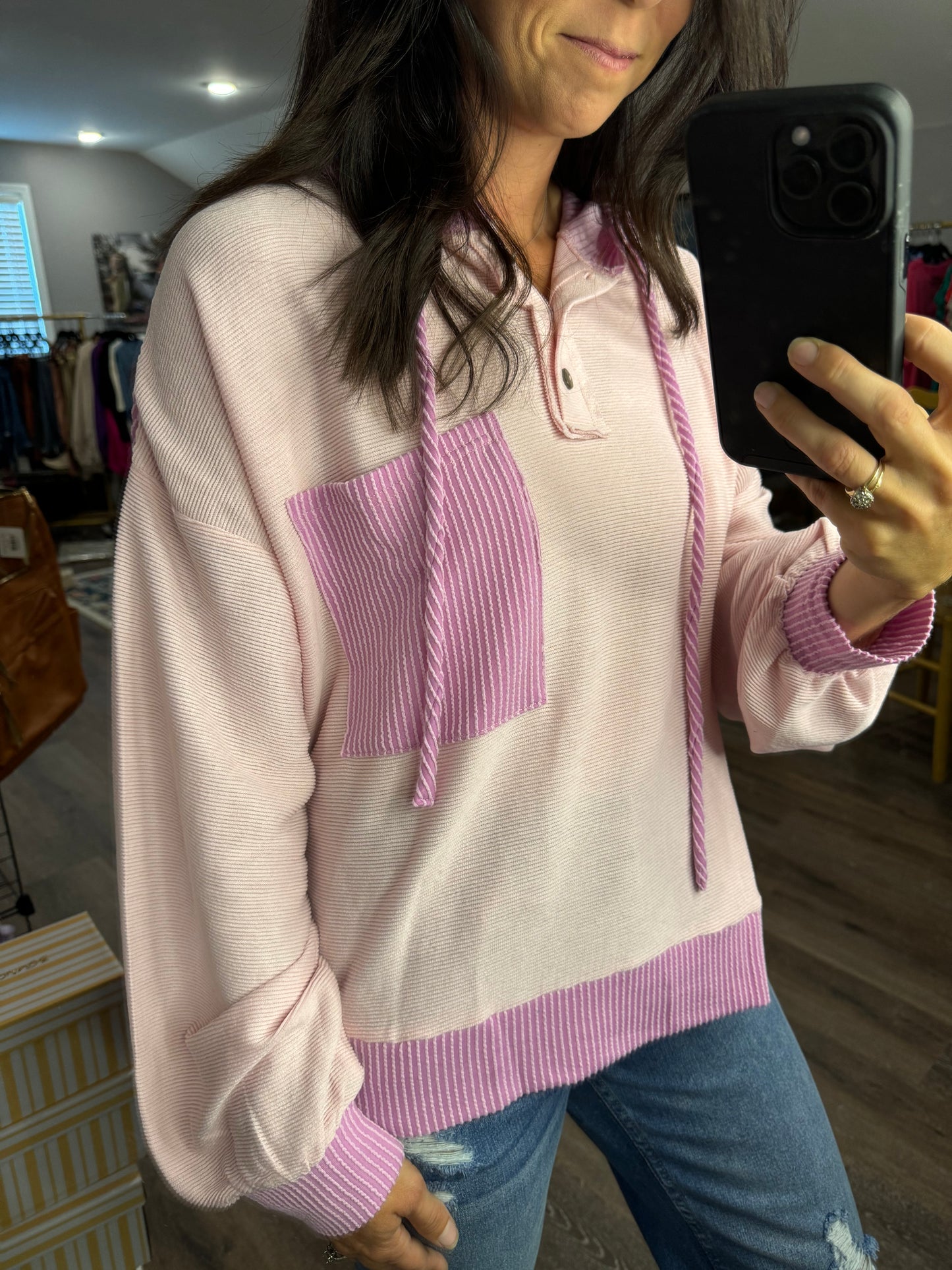 Corded Color Block Hoodie
