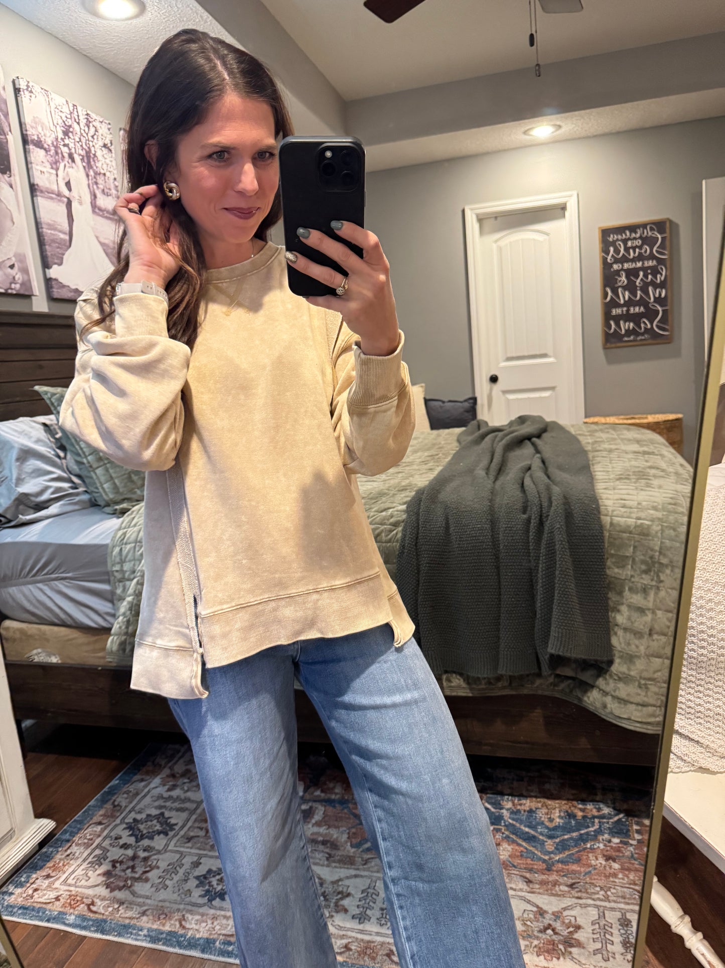 Mineral Washed French Terry Oversized Knit Top