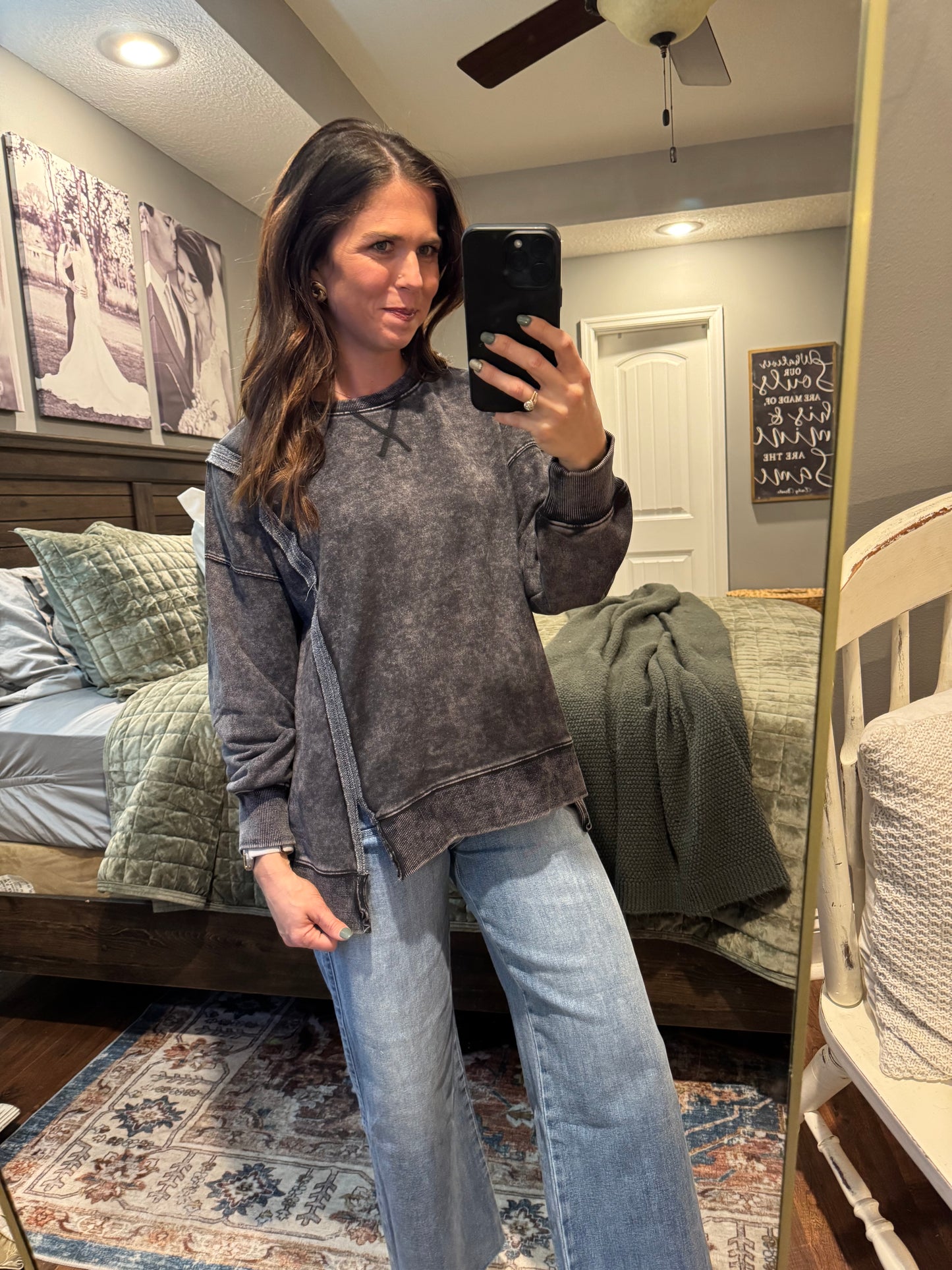 Mineral Washed French Terry Oversized Knit Top