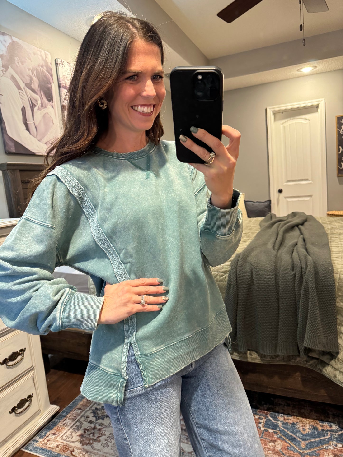 Mineral Washed French Terry Oversized Knit Top