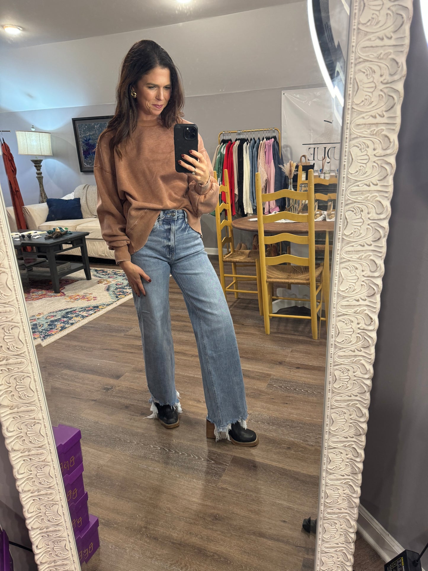 Asymmetrical Distressed Hem Straight Jeans
