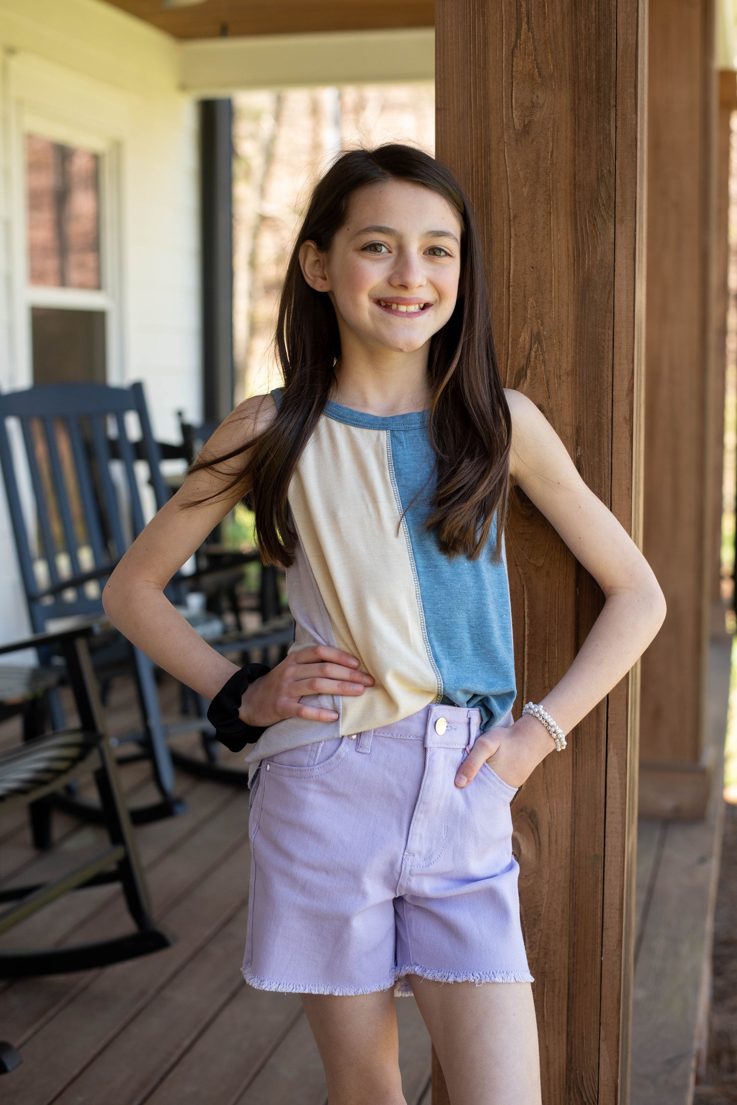 High Rise Fray Hem Shorts- Tween