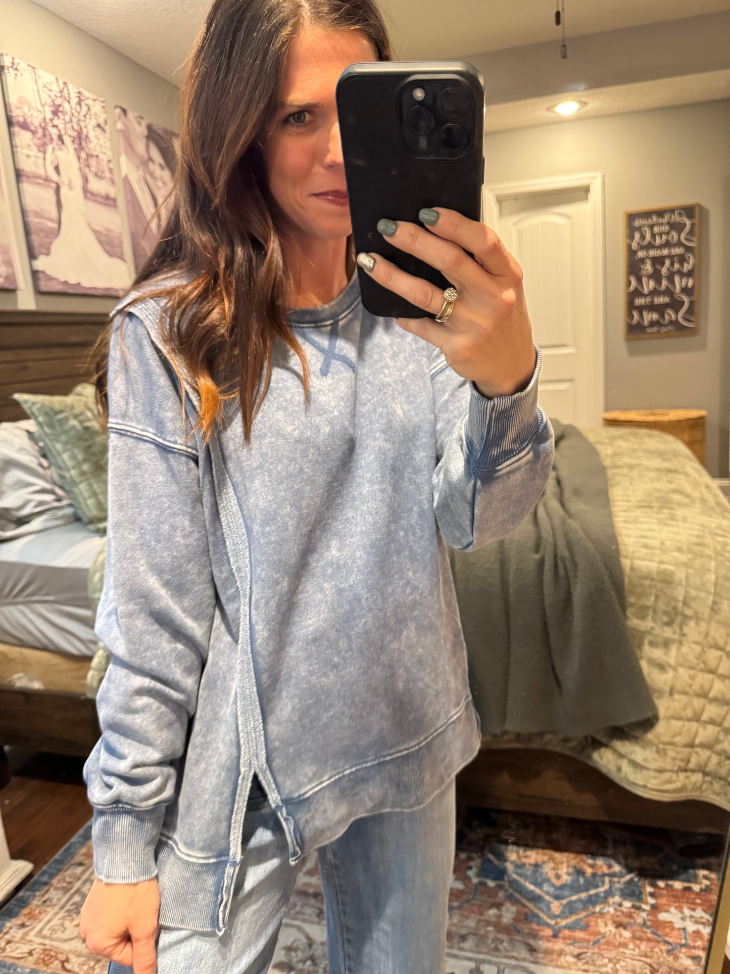 Mineral Washed French Terry Oversized Knit Top