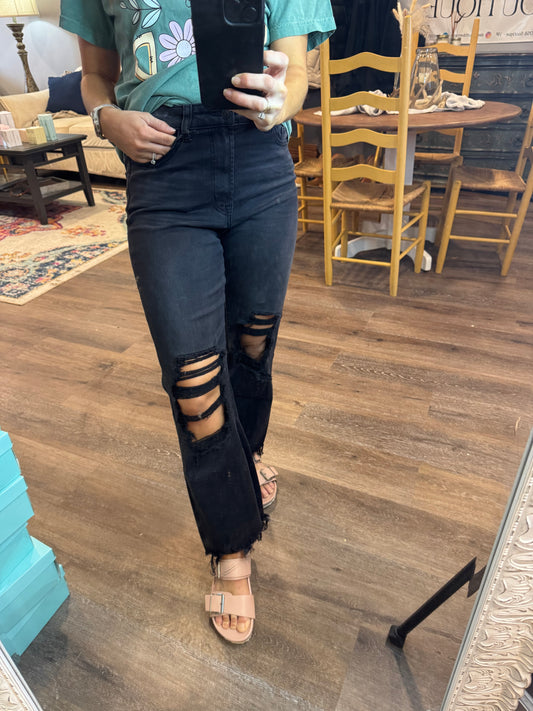 Kiley Washed Distressed Crop Pants