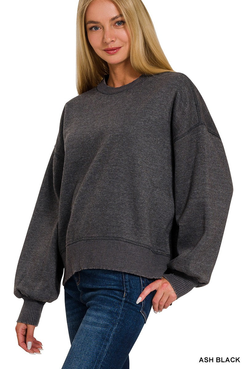 Acid Washed Fleece Oversized Pullover