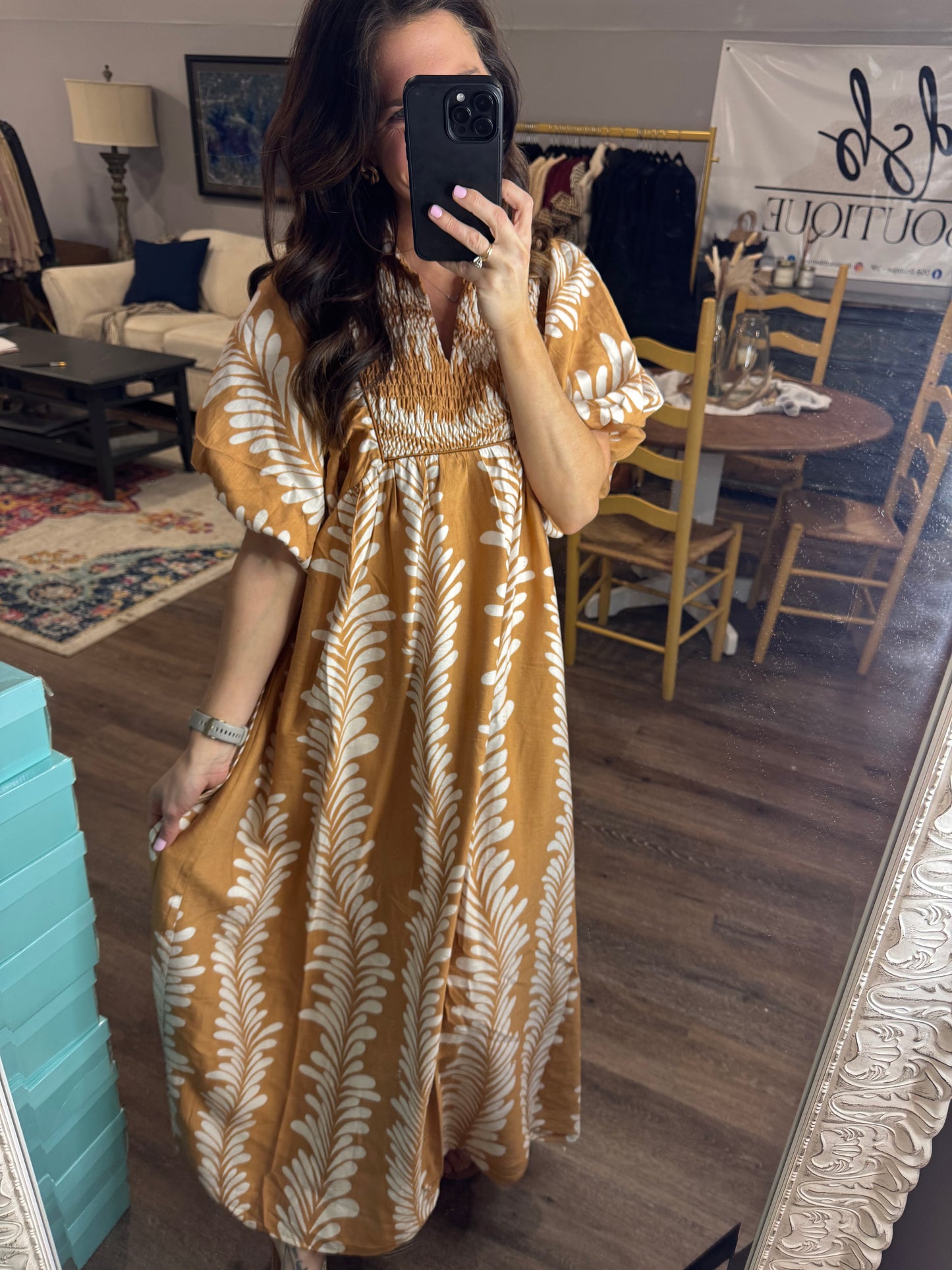 Puff Sleeve Midi Dress