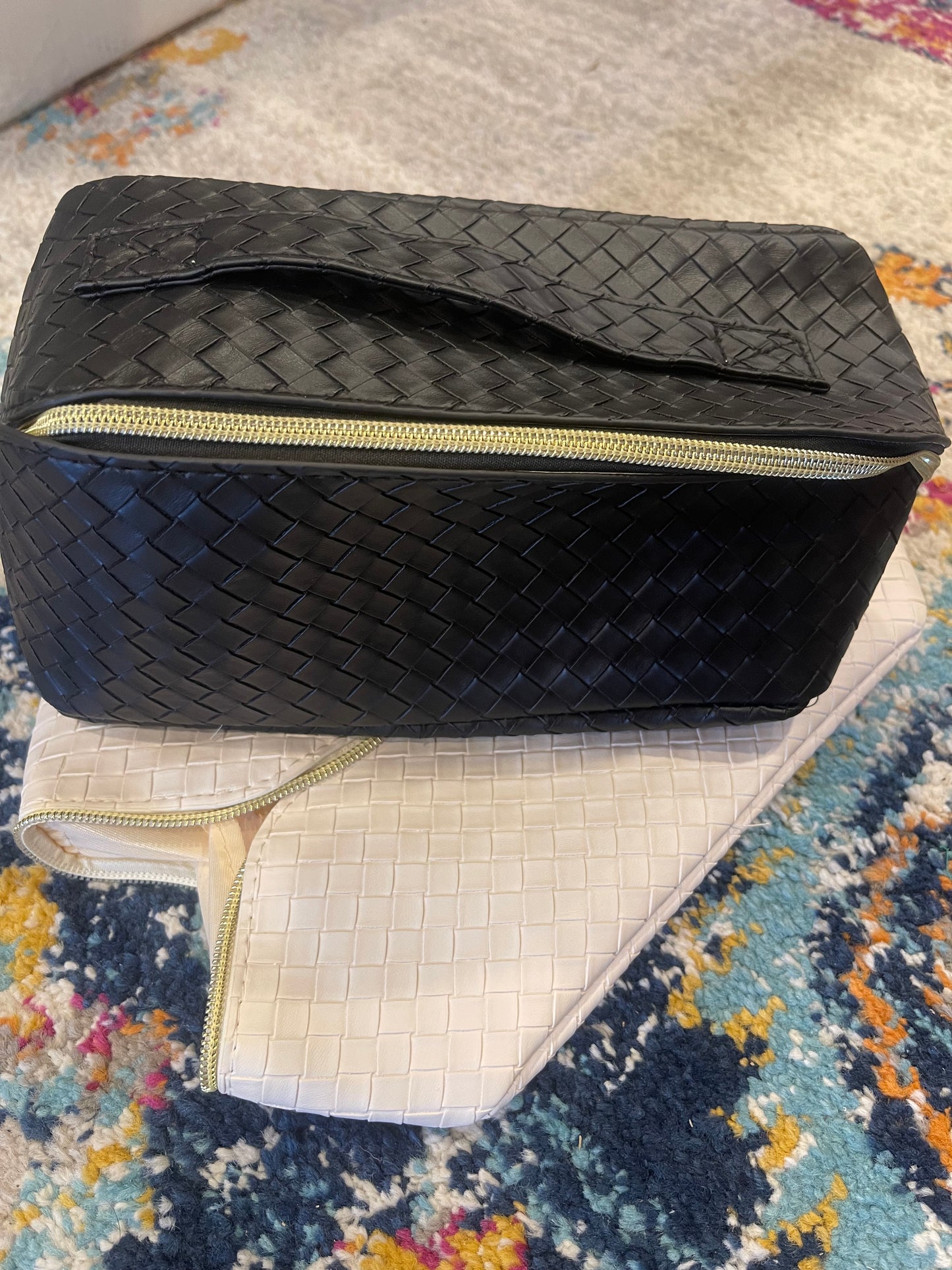 Woven Vegan Leather Cosmetic Bag