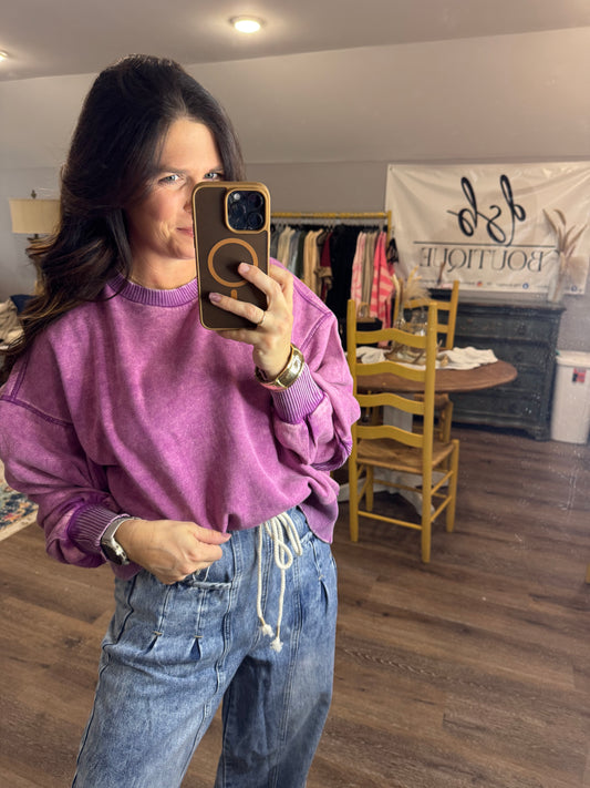 Acid Washed Fleece Oversized Pullover