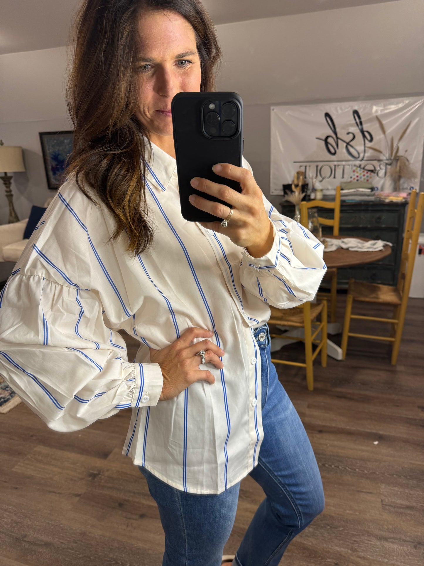 Blue Skies Bubble Sleeve Blouse