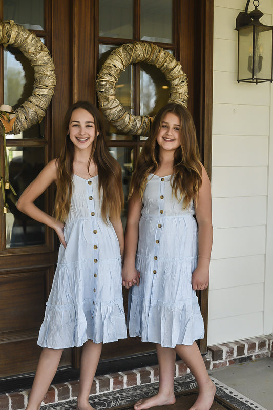 Tiered Button Down Dress- Tween