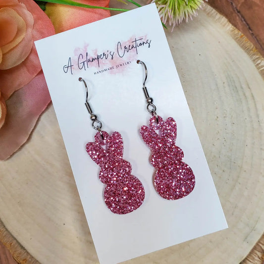 Pink Glitter Easter Bunny Acrylic Earrings